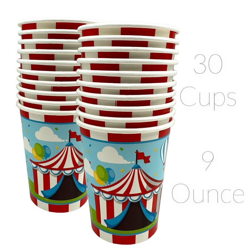 Oojami Serves 30 Complete Party Pack Circus Carnival Party Supplies 9" Dinner Paper Plates 7" Dessert Paper Plates 9 oz Cups 3 Ply Napkins Circus Themed Party Supplies - Image 4